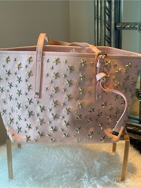Jimmy Choo Pink Leather Sasha S Gold Star Studded Tote Bag EUC